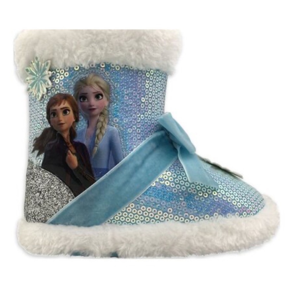 Disney FROZEN Sparkling Blue and White Girls Slipper Booties Size 5-6
